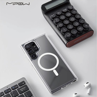 Ốp lưng trong suốt sạc từ tính Mipow Qi2 Tempered Transparent cho Samsung Galaxy S25 Ultra (Bayer Germany Chống Ố Vàng)_ Hàng Chính Hãng