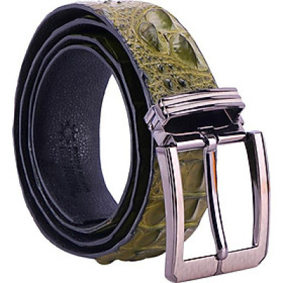 Thắt Lưng Nam Da Cá Sấu Nguyên Con Đầu Kim Bát Gài Huy Hoàng HT4741 - Rêu