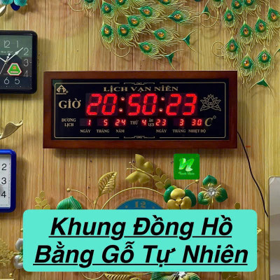 đồng hồ lịch vạn niên số lớn kịch thước 30x70 khung gỗ tự nhiên.