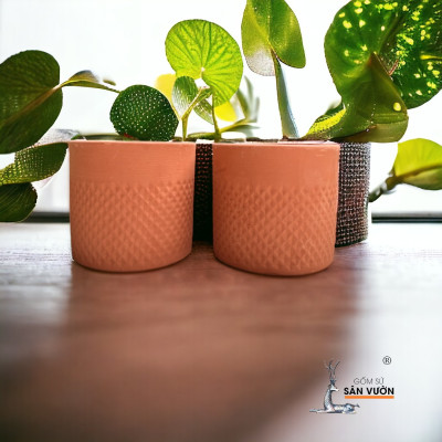 Chậu Gốm Đất Nung Vân Trụ Kim Cương  D14cm X H13cm