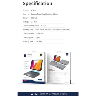Bao da bàn phím WIWU Combo Touch Keyboard cho iPad A16 Gen 11 2025 , Gen 7/8/9 10.2inch , Gen 10 - Hàng chính hãng