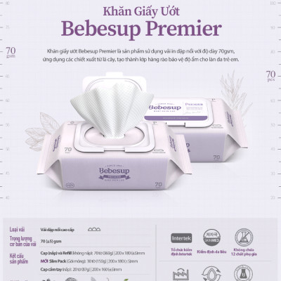 Combo 12 Gói Khăn Ướt Hàn Quốc Bebesup Primier 20 Tờ/ Gói Thương Hiệu Bebesup