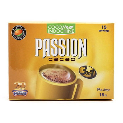 Bột Cacao Hòa Tan Passion 3 In 1 Cocoa Indochine (Hộp 15 Gói x 16g)
