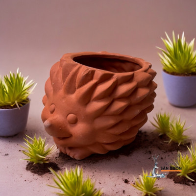 Chậu Gốm Đất Nung Mini Hình Con Nhím - Chậu Trồng Sen Đá Hình Con Vật Dễ Thương