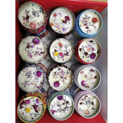 Combo 3 hũ Nến Thơm Hoa Sáp Thiên Nhiên Giúp Thư Giãn - Nến thơm hộp hình thổ cẩm Decor