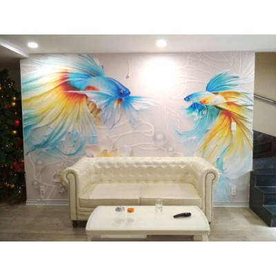 Tranh dán tường đôi cá chép - tranh dán phòng khách - phòng ngủ - hành lang - tranh phong thủy 