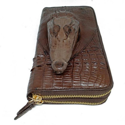 Ví nữ da cá sấu Huy Hoàng nhiều ngăn đầu cá sấu màu nâu đất HT3726