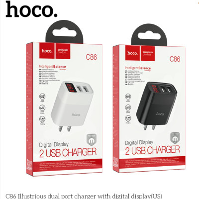 Cóc Sạc Nhanh Hoco C86 2 Cổng USB Màn Hình Led 2.4A dùng cho điện thoại iphone samsung - hàng chính hãng