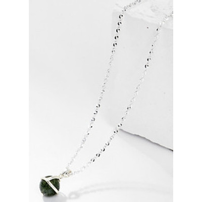 Mặt Dây Chuyền Phong Thủy Đá Thạch Anh Tóc Xanh 1 Hạt Tặng Dây Chuyền Bạc (8mm) Mệnh Mộc, Hỏa Ngọc Quý Gemstones