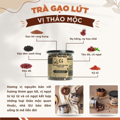 Combo 3 Hộp Trà Gạo Lứt Đậu Đen Gufoods Vị Thảo Mộc, Khổ Qua Rừng, Cúc Long Nhãn (Mỗi Hộp 500g) - Thanh Mát, Ngủ Ngon, Giải Nhiệt, Tốt Cho Sức Khỏe