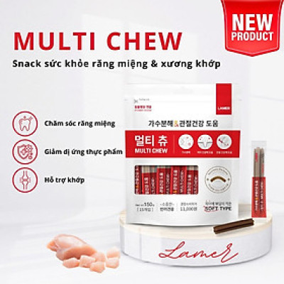 THANH NHAI CHO CHÓ LAMER MULTI CHEW ĐA CHỨC NĂNG GIẢM KÍCH THÍCH CHO RĂNG VÀ NƯỚU 150G | 15 THANH
