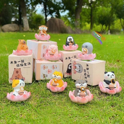 Mô Hình Thú Ngồi Thiền Đài Sen Tịnh Tâm Đáng Yêu Dùng Để Bàn, Ô Tô, Decor, Sưu Tầm, Quà Tặng