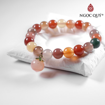 Vòng đá chalcedony đa sắc 9mm phối charm - Ngọc Quý Gemstones