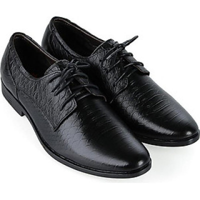 Giày tây nam Huy Hoàng da bò vân da trăn cột dây màu đen HT7798