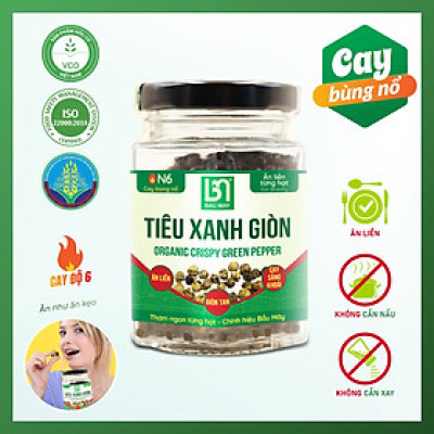 Tiêu xanh giòn Organic Bầu Mây 20g - Cay cấp độ 6 với độ cay bùng nổ, ăn liền giòn tan cay sảng khoái kích thích vị giác, giúp ăn ngon miệng hơn, cải thiện chức năng của hệ tiêu hoá