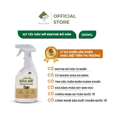 Xịt tẩy dầu mỡ Enzyme bồ hòn ECOCARE 500ml tinh dầu Quế/Cam Sả kháng khuẩn, làm sạch thiết bị nhà bếp.
