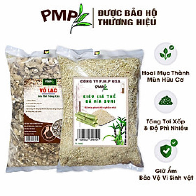 Combo 1 túi giá thể bã mía 500g & 1 túi vỏ lạc 1Kg dập nhỏ PMP để trộn đất, phủ bề mặt trồng cây