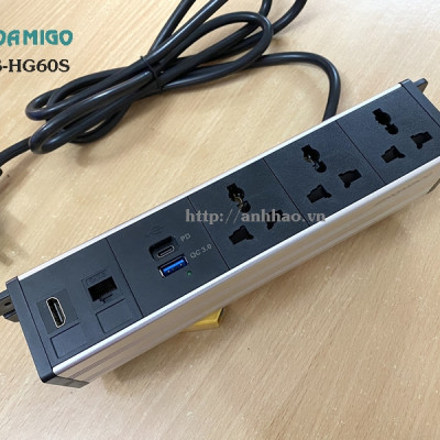 Ổ điện kẹp bàn Sinoamigo STS-HG60S-5, Tích hợp 3 cắm đa năng, 2 cổng sạc USB, 1 HDMI, 1 Lan. Hàng nhập khẩu chính hãng