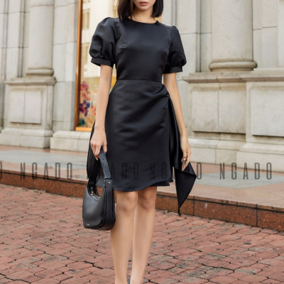 Đầm đen cổ tròn NGADO , đầm nữ , váy đầm thiết kế , sang trọng , dự tiệc