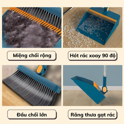 Chổi Nhựa Quét Nhà 2in1 Thông Minh Kèm Hót Rác Cán Dài Gấp Gọn Tiện Dụng