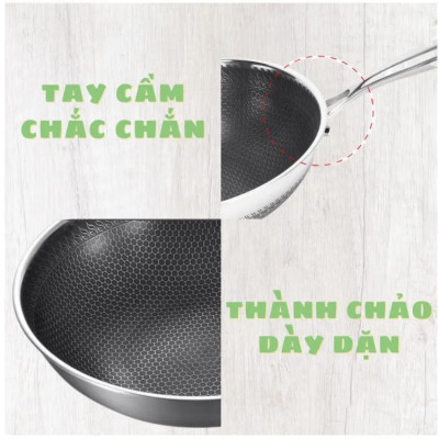 Chảo Vân Tổ Ong Inox 304 Đáy Bằng Siêu Chống Dính 28Cm Dùng Cho Mọi Loại Bếp