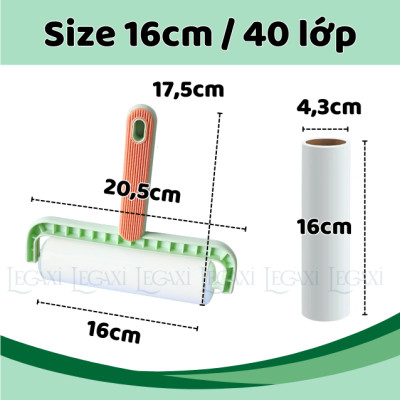 Combo Cây Lăn Bụi Cỡ Lớn 16cm, Kèm 5 Lõi Keo Siêu Dính, Tay Cầm Chắc Chắn, Cây Lăn Lông Mèo, Lông Vật Nuôi, Lăn Bụi Quần Áo, Ga Giường