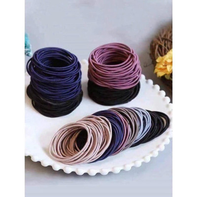 Combo 5 Set 100 dây chun buộc tóc trơn nhiều màu co giãn tốt đựng trong túi zip tiện lợi, có thể tái sử dụng Nhung Voi Nữ