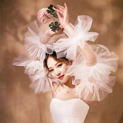 Găng tay nữ vải voan xếp ly phồng dễ thương mẫu mới t9-2023