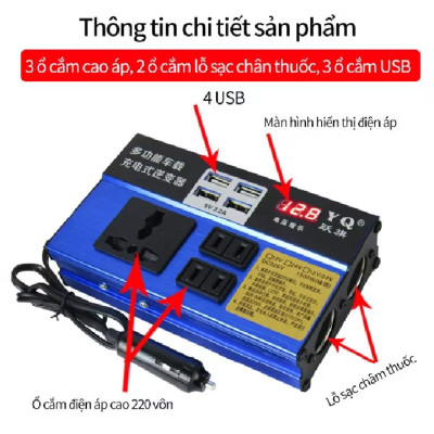 bộ biến tần trên ôtô chuyển đổi nguồn điện từ 12V ra 220V
