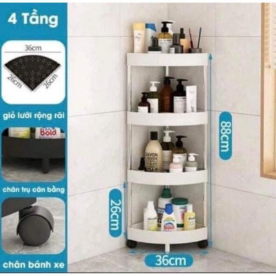 Kệ góc tường tam giác 4 tầng có bánh xe di chuyển