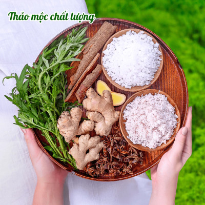 Liệu trình giảm eo sau sinh Wonmom ( 1 Hộp muối quấn bụng + 1 Dầu gừng + 1 Đai quấn muối + 1 Gen nịt bụng )