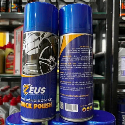 Chai Xịt Phủ Bóng Sơn Xe Zeus Quick Polish 400Ml Cho Xe Máy, Oto Tăng Độ Bóng Sơn