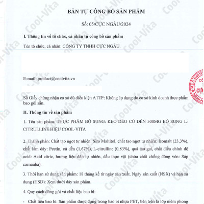 Kẹo Dẻo Củ Dền Thuần Chay Hỗ Trợ Bổ Sung Sắt, Lưu Thông Máu &  Hỗ Trợ Bổ Sung Năng Lượng LCitrulline Vị Đào Coolvita (60 viên x 3g)/hộp