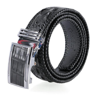 HP4282 - Dây nịt nam Huy Hoàng da cá sấu đan viền 3,5P gai màu đen