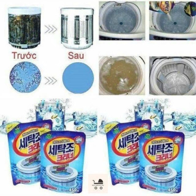 Combo 2 gói Bột vệ sinh máy giặt - tẩy lồng máy giặt - viên tẩy máy giặt phù hợp cửa đứng, cửa ngang Hàn Quốc Làm Sạch