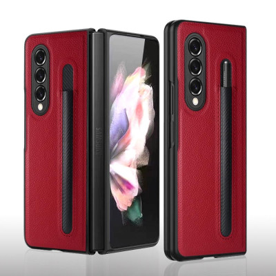 Ốp Lưng Cho Galaxy Z FOLD 6 / Z FOLD 5 / Z FOLD 4 Chống Sốc Bằng Da Có Ngăn Đựng Bút ( KHÔNG BAO GỒM BÚT )