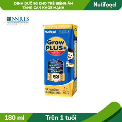Thùng Sữa bột pha sẵn GrowPLUS+ Biếng ăn (XANH) cho trẻ tăng cân khoẻ mạnh 1+ (48 hộp x 180ml)