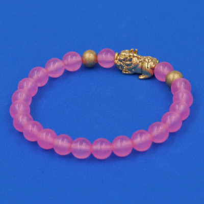 Vòng đeo tay Thạch Anh Hồng Phấn 6 ly cẩn Tỳ Hưu inox vàng VTAHPTHHBV6 HỘP NHUNG - hợp mệnh Hỏa, mệnh Thổ