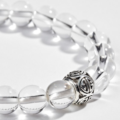 Vòng thạch anh Trắng Phối Charm Bạc (8mm)