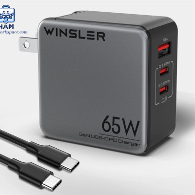 Hàng chính hãng Winsler GaN WS-65W2C1A - Củ sạc nhanh 65W cho 
