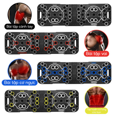 Dụng cụ hít đất RH006 tập thể thao tại nhà kèm bàng chỉ dẫn theo màu sắc tập trung các nhóm cơ chính - Kèm d