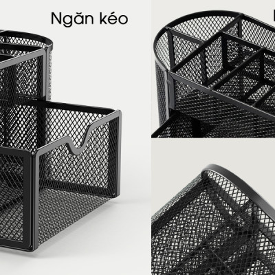 Hộp Khay Ống Đựng Cắm Bút Kim Loại Để Bàn