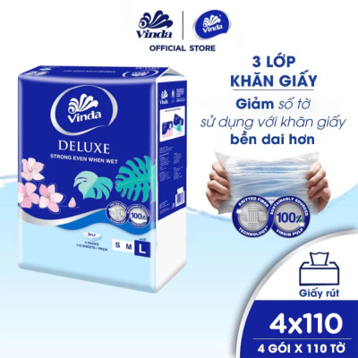 Khăn Giấy Rút Cao Cấp Vinda Deluxe 3 Lớp - L - 110 tờ (4 Gói)