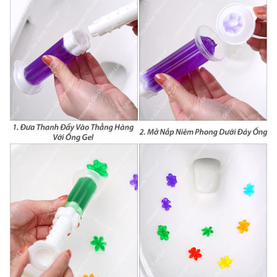 Gel Thơm Bồn Cầu Hoa Khử Mùi Toilet Nhà Vệ Sinh 6 Mùi Hương Thiên Nhiên Ống Bơm 12 Bông