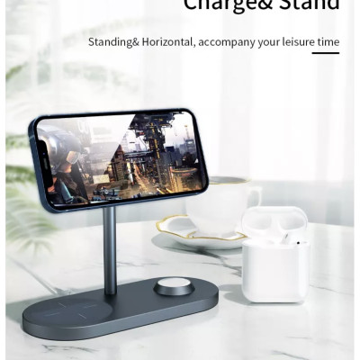 Đế Sạc Wiwu Power Air X23 3 In 1 Dành Cho Apple Watch, Iphone 12 Series, Tai Nghe Không Dây Hỗ Trợ Sạc Nhanh 15W - Hàng Chính Hãng
