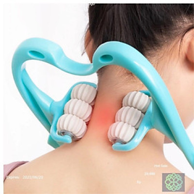 Dụng Cụ Massage Cột Sống Cổ Vai Cầm Tay 6 Con Lăn, Mát Xa Cổ Vai Gáy Máy Massage