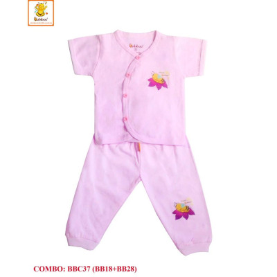 Bộ quần áo sơ sinh  Babiboo đồ sơ sinh chất cotton màu cổ tim tay ngắn - BBC37