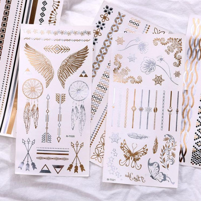 Combo 8 tờ hình xăm dán nhũ ánh kim nghệ thuật 3D họa tiết henna 21*15cm