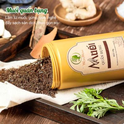 Liệu trình giảm eo sau sinh Wonmom ( 1 Hộp muối quấn bụng + 1 Dầu gừng + 1 Đai quấn muối + 1 Gen nịt bụng )