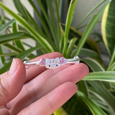 Lắc Tay, Vòng Tay Cho Bé Bạc Ta Nguyên Chất S99 Mèo Kitty Hồng Xinh Chính Hãng Bạc Hiểu Minh LTE555